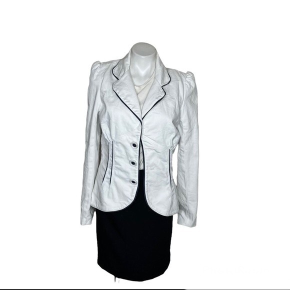 LOUIS VERDAD Empire Jacket White Blue Piping Fitted Womens Size Medium - Picture 2 of 9